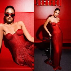 NWT Maria Lucia Hohan Jasleen  Maxi Red Silk Dress Size 36 /Small